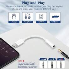 Adaptador de audio de USB-C a 3.5 mm, compatible con Apple 17/17Pro/16Pro/16/15/15Pro, iPad, teléfonos y tabletas Android, plug & play, sin retraso, calidad de audio de alta definición, cable de conversión esencial para música, videos, transmisión en vivo - Blanco - Ver 1