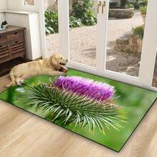 1/2/3pc Scottish Thistle Printed Non-Slip  Mat - Vibrant Green With Purple & White Flowers, Ideal For Entryways, Kitchens, Hallways - Machine-Made Indoor\Outdoor Holiday Decor, Kitchen Floor Mat | Floral Pattern Mat | Durable Floor Covering, Outdoor Decor - 彩色 - 查看 2