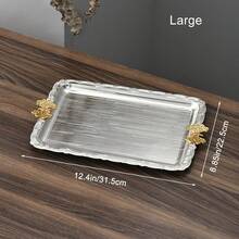 Khay kim loại bạc, Đĩa đựng đồ ăn hình chữ nhật có tay cầm hình bướm phong cách cổ điển, Đồ trang trí tiệc và đĩa đựng, Bộ đồ ăn cho lễ cầu nguyện, Khay đựng mỹ phẩm và trang sức, Có 3 kích cỡ - Bạc - Xem 14