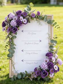 1支13.8英寸人造丝菊花、玫瑰、雏菊花束，情人节礼物，DIY婚礼花束，派对，家居，厨房，花园，酒店，办公室装饰，花环，感恩节装饰，DIY花环，礼物，桌面摆件，生日装饰，室内外装饰，批发人造塑料花瓶插花，农舍装饰，波西米亚风婚礼 - 紫色 - 查看 6