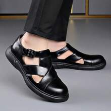 Soft Sole Leather Woven Lattice Sandals, Roman Sandals, Beach Shoes - Black - View 3