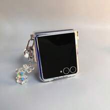 可爱透明软壳手机壳，带蝴蝶结小熊吊坠和真皮挂绳，兼容三星 Galaxy ZFlip7、Z Flip6、ZFlip 5，防震后盖 - 無色 - 查看 6