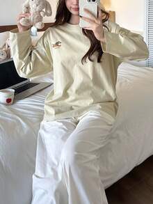 2pcs/Set 2026 Spring & Autumn Women Cotton Sleepwear Set, Light Green Home Outfit - Lime Green - View 6