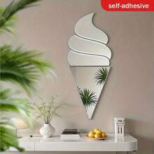 2D亚克力冰淇淋镜面墙饰，4件套 - 适用于客厅、卧室、工作室、露台墙面，节日装饰和节日礼物，送给家人和朋友的绝佳选择，2D平面，万圣节 - 銀色 - 查看 3