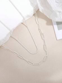 2pcs/Set Fashionable Women Silver Caterpillar Chain Necklace Jewelry Accessory (Random Chain Link Quantity) - Silver - View 4