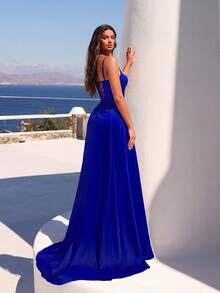 ADYCE Women's Sequin Deep V-Neck High Waist Long Belted Dress, Formal Party Gown, Black Elegant Evening Dress, Suitable For Wedding Guest, Formal Dinner, Prom, Graduation Ceremony - Royal Blue - View 2