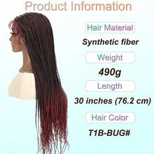 More Beautiful 360° HD Full Lace Knotless Braided Wigs For Women Box Braid Wig With Baby Hair Premium Synthetic Braided Lace Front Wigs Natural Black(Ombre Burgundy) - T1B/BUG - 查看 3