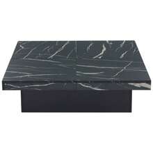 Modern Square Coffee Table With Marble Look, 90*90*25 Cm Centre Tea Table With 4 Sliding Drawers, Black End Table For Living Room Office - Black - View 9