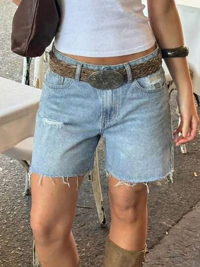 Hochgeschnittene Vintage Jeans-Shorts, vielseitig schlanke Passform, geeignet für Damen Casual-Outfits/Date-Outfits im Sommer