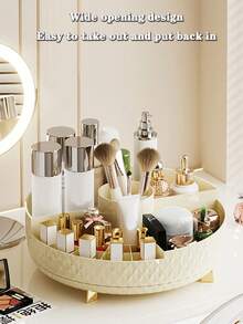 1pc Makeup Organizer Box, 360° Rotating Vanity Desk Storage Box, Black Diamond Pattern Desktop Organizer Rack, Can Store Lipstick, Perfume, Makeup Brushes - Multicolor - View 4