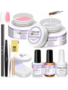 Saviland Builder Gel For Gel Nails Set: 2 Colors Clear Pink With U V Lamp Nail Brush 100 Pieces Nail Forms Fast Drying Builder Nail Gel Nail Extension And Modeling For Nails Art Supplies - Trong sáng - Xem 1