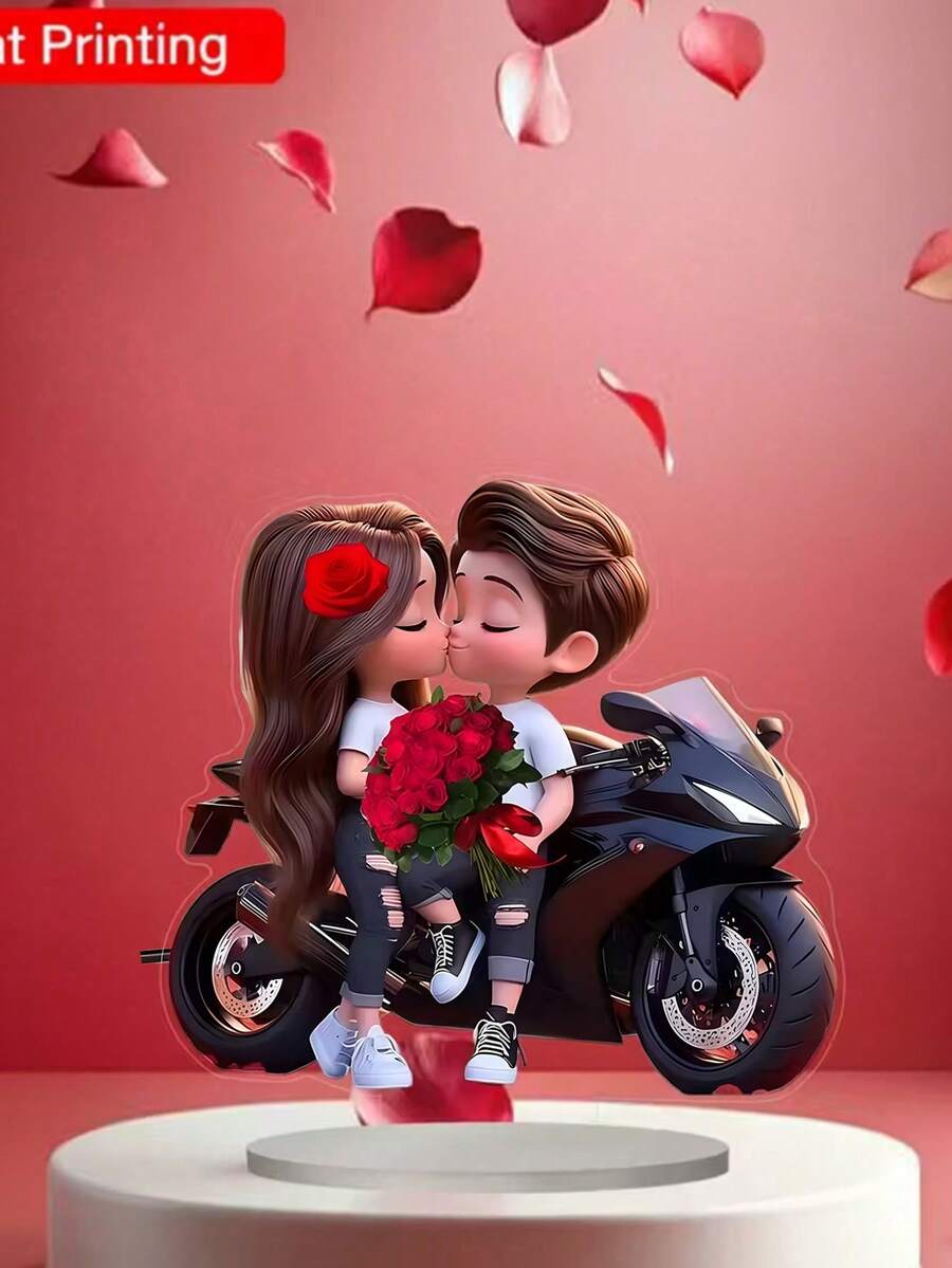 2D Acrylic Decor, Romantic Motorcycle & Rose Design, Suitable For Living Room, Bedroom, Cafe, Office Decoration, Valentine's Day Couple Gift, Colorful Romantic Decoration