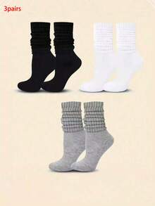 4双装女士宽松针织袜，柔软舒适，保暖透气，时尚百搭，有黑色、白色、深灰色、浅灰色可选。是远足、返校、万圣节和圣诞节的完美礼物。 - 彩色 - 查看 11