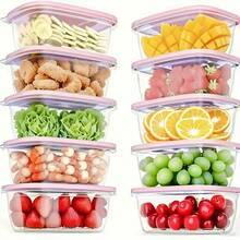 10pcs Stackable Food Storage Containers, Pink Stackable Food Storage Containers With Lids, Plastic Lunch Boxes For Grains, Meat, Fruits And Vegetables - Dishwasher And Microwave | Meal Prep Containers | Portion Containers | Storage Boxes - Pink - View 2