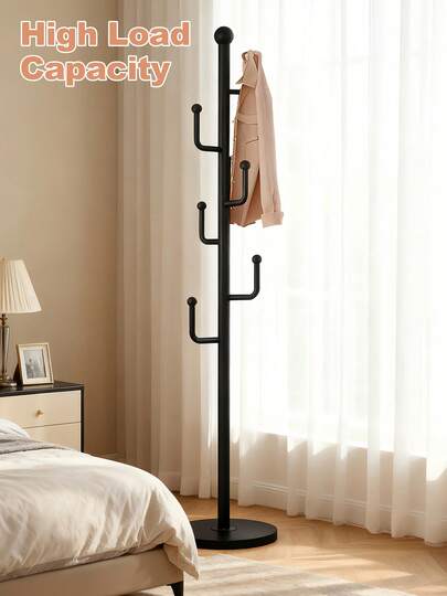 Perchero de pie con forma de árbol y cesta para ropa, resistente y de pie, para bolsos y sombreros, con estructura de metal, ideal para dormitorio, decoración del hogar, estilo moderno, ideal para la entrada, dormitorio, oficina, bolsos y sombreros.