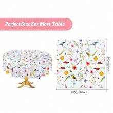 6 Pcs Round Plastic Tablecloth 70inch Watercolor Flower Table Cloth Decorative Disposable Outdoor Floral Table Cover Disposable Summer Tabletop For Party Picnic (Flower And Bird,Fresh Color) - 66Bunga dan Burung - View 3