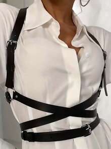 PU真皮腰带，办公必备配饰，西装腰带，休闲女士腰带和肩带，生日礼物，节日礼物 - 黑色 - 查看 12