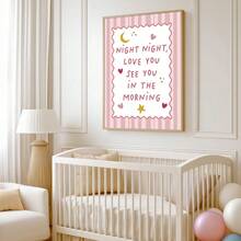 1pc Framed/Unframed Night Night Love You Nursery Canvas Poster Cute Pink Stripes Typography Quote Wall Art Print Minimalist Girl Room Decor Painting For Playroom,Living Room,Bedroom,Modern Home Decoration - Poster - View 2