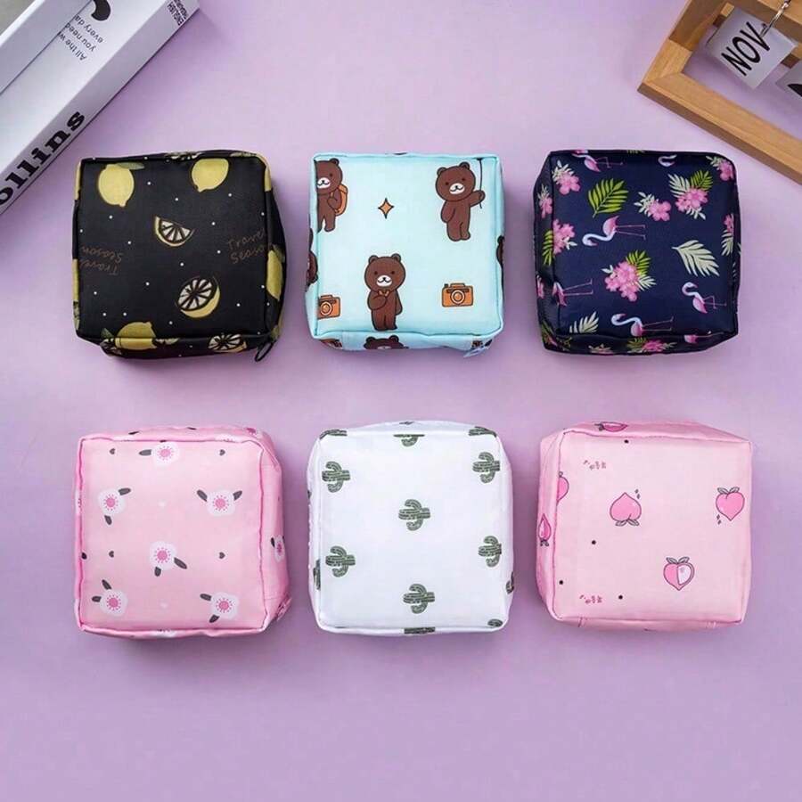 1pcs Cartoon Cute Sanitary Napkins Storage Bag Thickened Travel Aunt Napkins Sanitary Cotton Storage Bag Sanitary Cotton Bag Monthly Bag - 黃色冰淇淋 - 查看 1