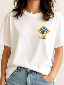 Basic Brazil Caramel T-Shirt For Women, Summer Meme, 100% Cotton - trắng - Xem 4