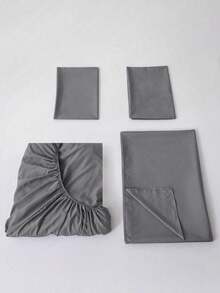 Set sábanas Matrimonial diseño liso de color sólido para cama 3000 Hilos, 4 piezas / (1 Forro,1 Sábana/ 2 Fundas) - Gris - Ver 5