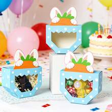 10 piezas Cajas de regalo con orejas de conejo de Pascua con ventana transparente - Cajas de regalo de papel con diseño de conejo de dibujos animados lindos, para bodas, cumpleaños, decoración de fiestas de Pascua de primavera - Multicolor - Ver 5