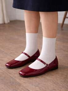 女士时尚方头低帮黑色鞋，百搭办公休闲户外平底鞋，高端美观，玛丽珍芭蕾平底鞋，适合派对和婚礼，红色