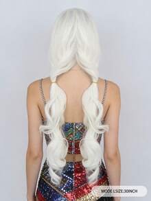 Extra Long Wavy White Dual Ponytails Anime Cosplay Wig With Bangs For Women Natural Looking Heat Resistant Synthetic Playful Double Pig-Tails Daily Party Wig For Holiday Masquerade Comic Con Game Exhibition Movie Festivals Music Party Stage Performance Accessory & Christmas Birthday Gift, Beginner Friendly - Multicolor - View 2