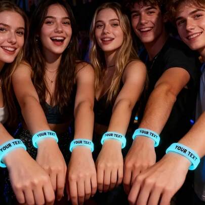 Customizable Silicone Glow Bracelet, Colors From Vibrant Orange To Soft Pink, Suitable For Weddings, Bridal Parties, Housewarming Celebrations And More, No Power Source Required