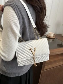 Women's Handbag, Tote Bag, Shoulder Bag, V-Shaped Bag, High-End Bag, Tassel Bag, Suitable For Holiday, Office Lady & Student, Black - White - View 5
