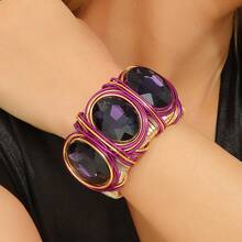 1件夸张铝线手工编织树脂仿水晶波西米亚欧美风格东南亚派对晚宴优雅复古度假手链 - 紫色 - 查看 1