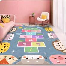 1pc Cute Cartoon Animal Soft Plush Modern Geometric Design, With Playful Animal Faces And Numeral Puzzle, Suitable For Living Room, Bedroom, Office - Durable Lightweight Home Decor Mat - Multicolor - View 4