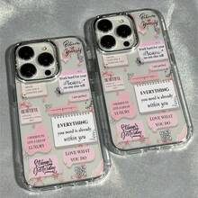 1个粉色爱心标语图案透明电镀优雅防摔TPU全包手机壳，兼容 11/12/13/14/15/16/17 Pro Max - 彩色 - 查看 3