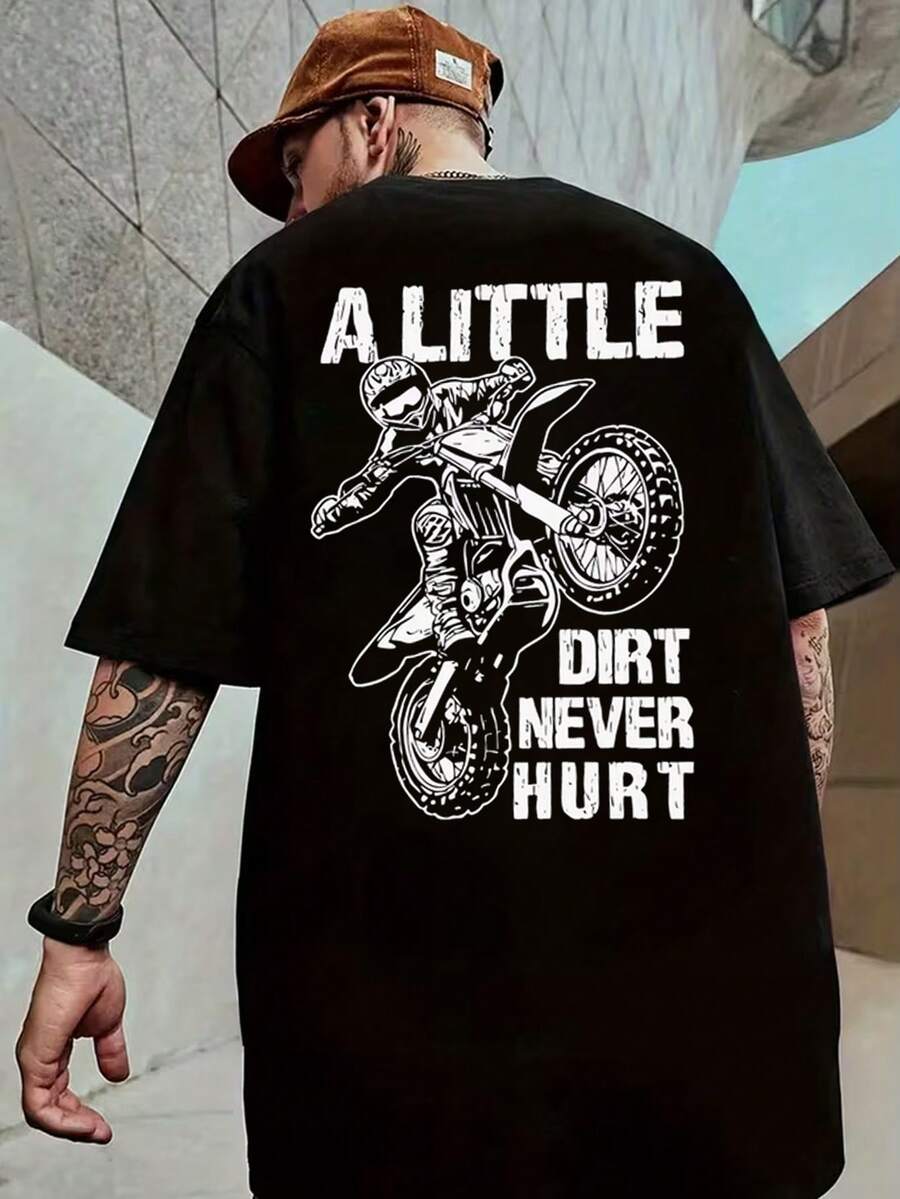 Envío nacional | camiseta de manga corta con estampado casual de algodón puro para hombres en primavera y verano - Negro - Ver 1