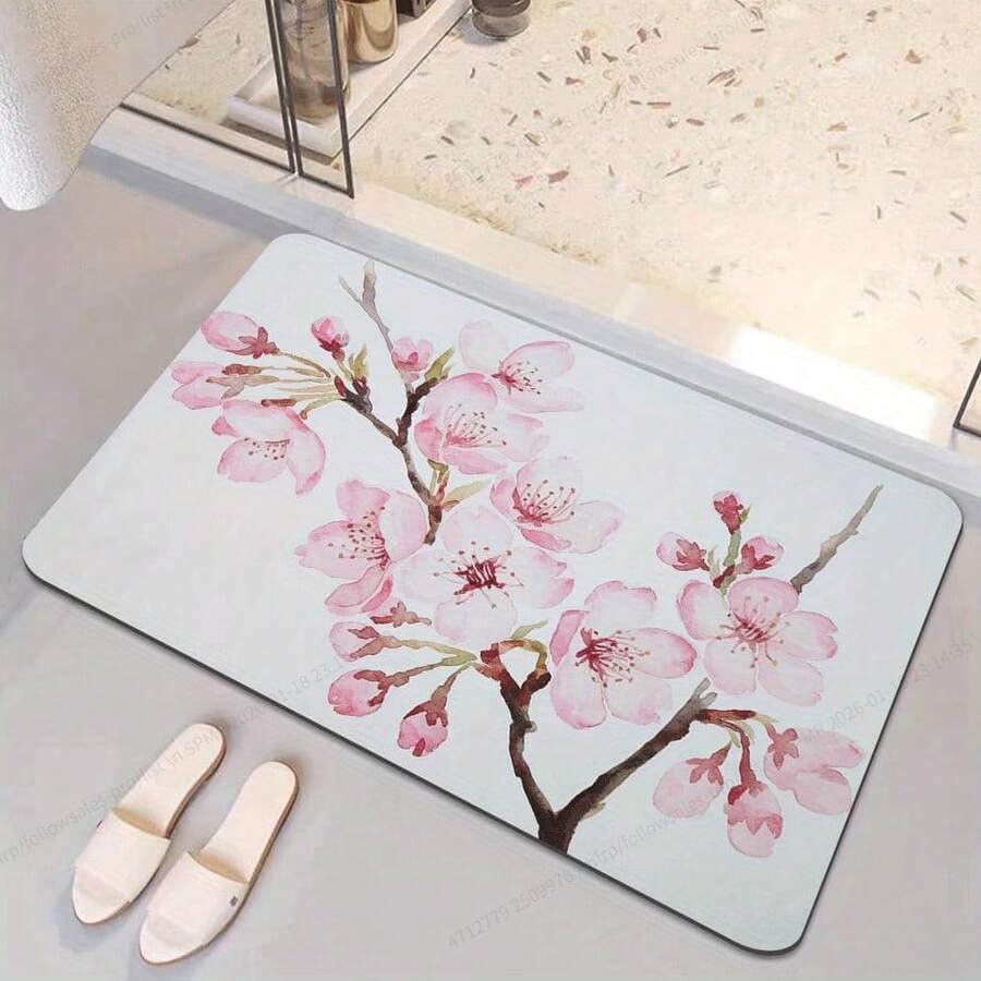 1 件装优雅樱花图案地毯，适用于淋浴区、浴室入口，用途广泛，增添节日氛围，提升幸福感，家居装饰，现代简约风格地毯，适合派对装饰，提升家居格调。 - 彩色 - 查看 1