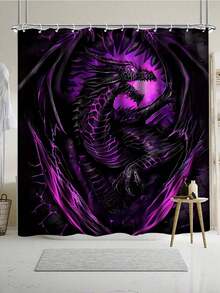 1/4 Piece Waterproof Dragon Pattern Bathroom Accessory Set, Including Anti-Slip Bath Curtain, Toilet Lid Cover, Bath Mat, Bathtub Curtain, 12 Hooks, 180*180 Cm / 70.8*70.8 Inches - Multicolor - View 14