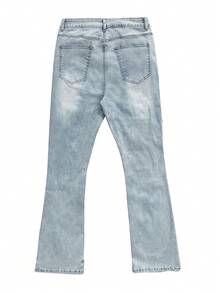 Jeans acampanados bordados, jeans slim fit para hombres con letras bordadas, jeans acampanados desgastados, jeans apilados Y2K, jeans bordados con lavado a contraste, aptos para todas las estaciones - Azul - Ver 7