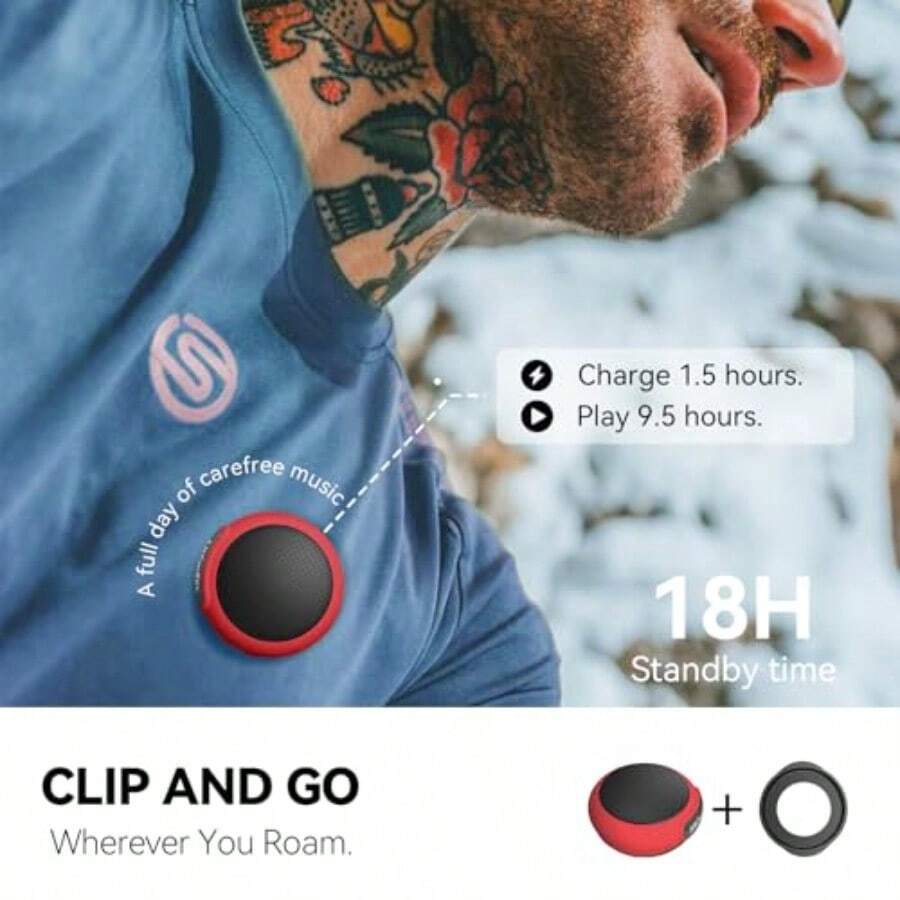 ANCwear - Bocinas portátiles Bluetooth mini bocina inalámbrica con mejores graves sonido HD micrófono tiempo de reproducción de 9.5 horas resistencia al agua IPX6 para exteriores TWS-azul - TWS-rojo - Ver 1