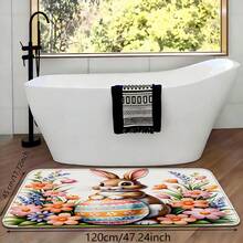 Tapete de porta com estampa de coelho e tema de Páscoa (1 peça) – Material macio de flanela de poliéster, absorvente e antiderrapante, ideal para ambientes internos, lavável à máquina, uma escolha perfeita para quartos, banheiros e halls de entrada. Um tapete com apelo decorativo e um toque sazonal. - Multicolorido - Ver 10