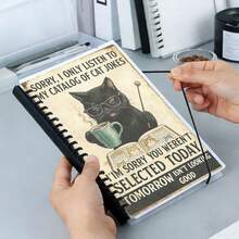 A5尺寸，160页，复古幽默猫咪笔记本，PP透明活页本，螺旋装订日记本，可拆卸活页页，计划本，旅行日记，学习笔记，文具，商务，家居，返校季，完美礼物 - 多色 - 查看 6