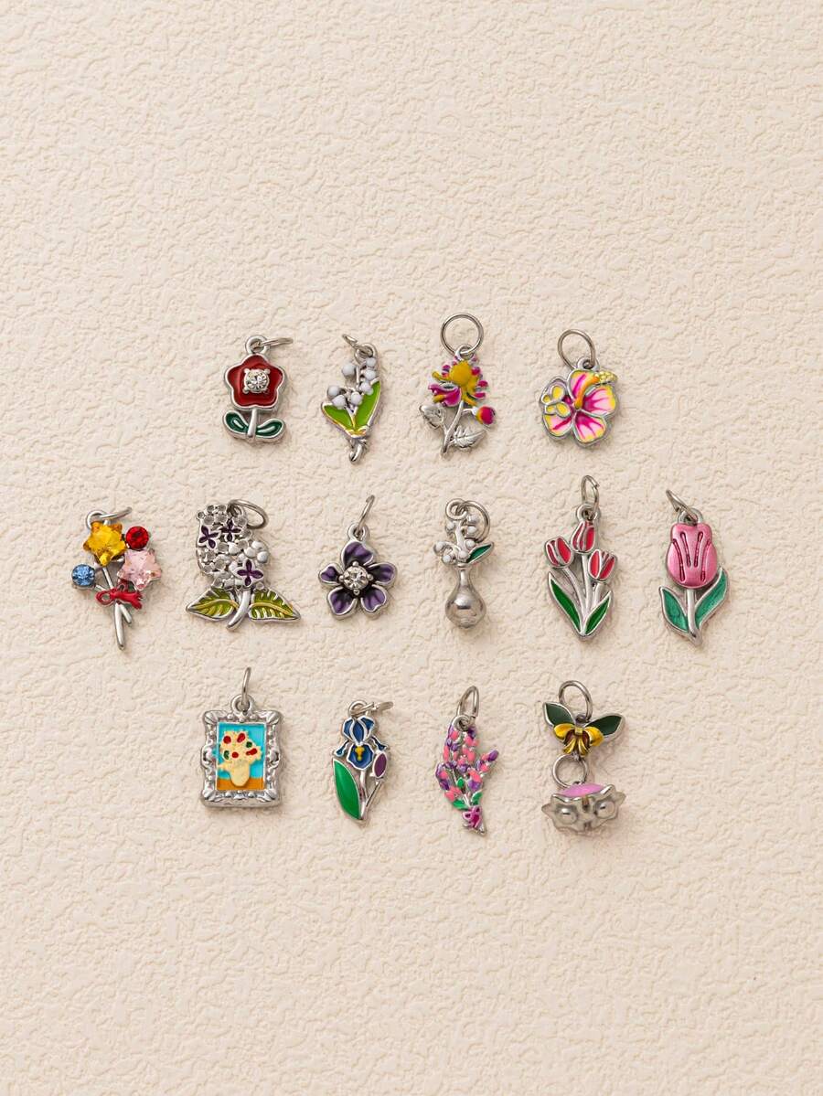 1pc Elegant Stainless Steel Flower Series Iris, Tulip, Chrysanthemum, Orchid, Cherry Blossom DIY Pendant, 18K Gold Plated, DIY Jewelry Accessory, Necklace, Bracelet, Earring, Keychain, Bag, Women Jewelry, Wallet, Charm, Small Pendant, Gift - Multicolor - View 1