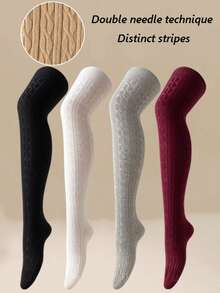 Women/Girls' Cable Knit Extra Long Over-The-Knee Socks, Warm - Multicolor - View 5