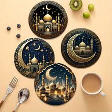 Ramadan Moon Theme Acrylic Coaster Set - Heat-Insulating, Non-Slip, Heat-Resistant Table Mats, Suitable For Family, Office And Ramadan-Themed Party Gifts, 3.9 Inches - Multicolor - View 13