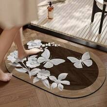 1pc Vintage Wood Grain Butterfly Print Silica Gel Bath Mat & Rug, Dirt-Resistant, Machine Washable, Suitable For Bathroom, Kitchen And All Seasons - Black - View 10