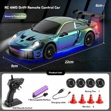 1:24 Escala 4WD Coche de control remoto de juguete, luces LED geniales, 2.4G inalámbrico RC, coche de carreras de drift de alta velocidad para niños, modelo de coche de juguete RC 4WD, coche de carreras de drift RC profesional de alta velocidad - Coche de drift en versión de pasajeros multicolor - Ver 13