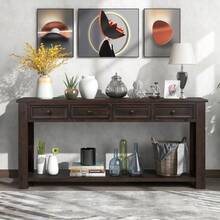 Console Table/Sofa Table With Storage Drawers And Bottom Shelf For Entryway Hallway And Living Room Espresso - Espresso + Solid Wood+MDF1 - View 2