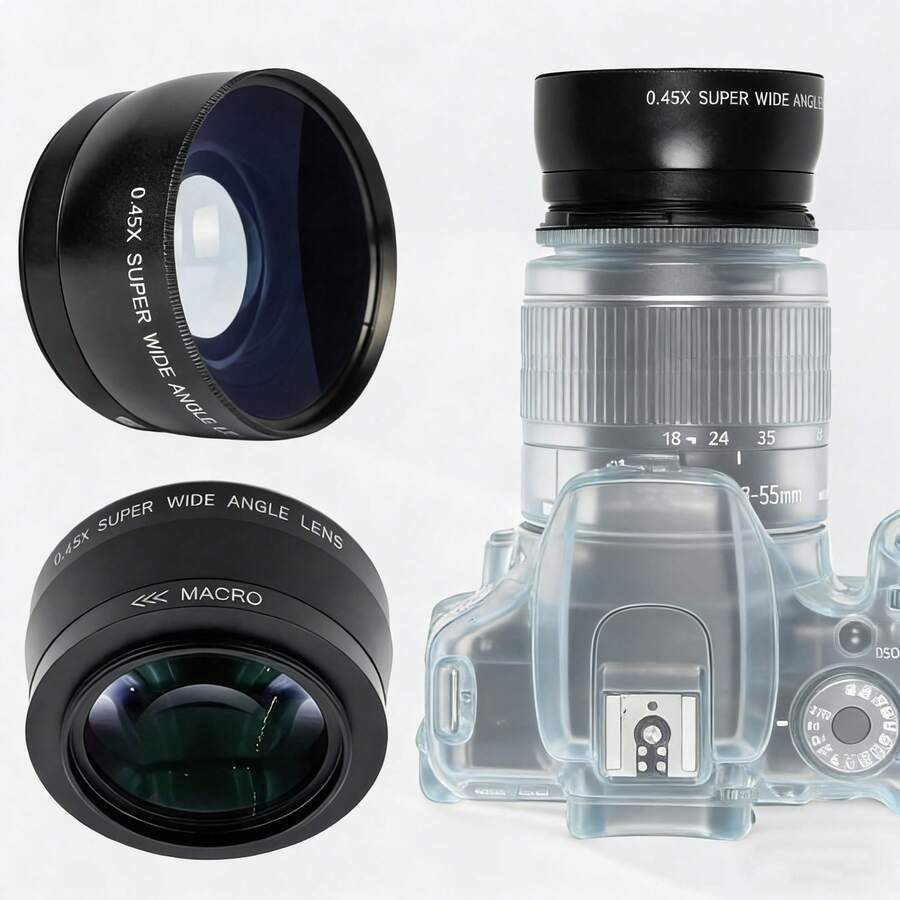 52/58mm High Definition Wide Angle Lens (With Macro Function), Compatible With Canon, Nikon, And Pentax Cameras - Black - View 1