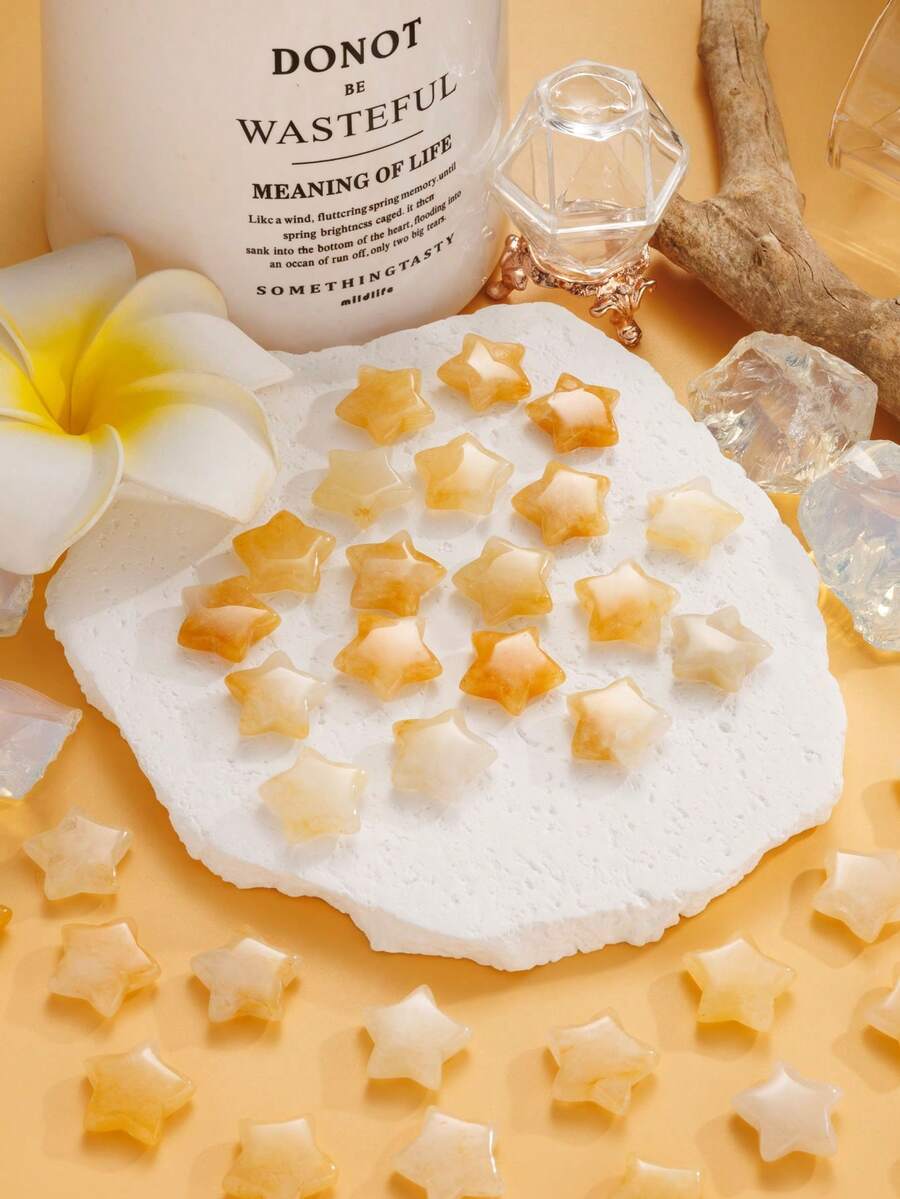 20毫米黄色石英星形宝石疗愈水晶套装，抛光散装宝石星，用于冥想、能量平衡，女士水晶礼物 - 黃色 - 查看 1