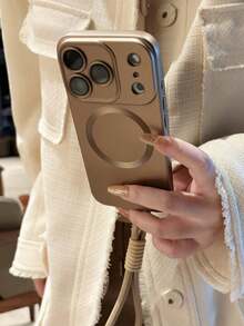 Fashionable Matte Magnetic Phone Case With Wrist Strap, Compatible With IPhone 17 Pro Max, 17 Pro, 17 Air, 17, 16, 15, 14 Plus, 13, 12, 11 Pro Max, Glass Lens, Wireless Charging Protection Cover - Desert Gold + Rope - View 6