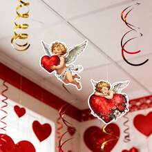 Valentines Day Ornament, Angel Heart Portable Hanging Swirl Decorations Art Craft Present - Red - View 4